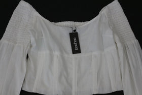 BOOHOO white linen cropped long sleeve blouse - 10 - 0