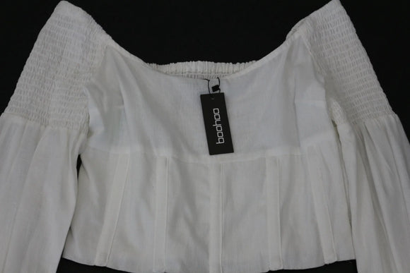 BOOHOO white linen cropped long sleeve blouse - 10