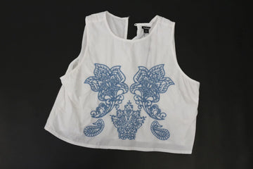 White Blouse – Blue Embroidery Detail | Size 18 | Brand new
