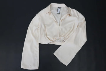Champagne Satin Cropped Blouse – Long Sleeve | Size 16 | Brand new