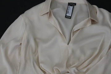 Champagne Satin Cropped Blouse – Long Sleeve | Size 16 | Brand new - 0