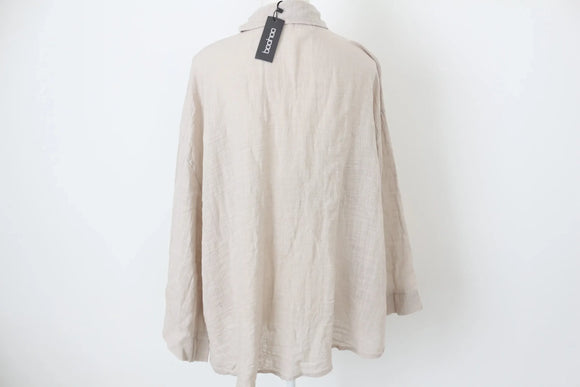 BOOHOO beige textured lightweight cotton oversized shirt - 16