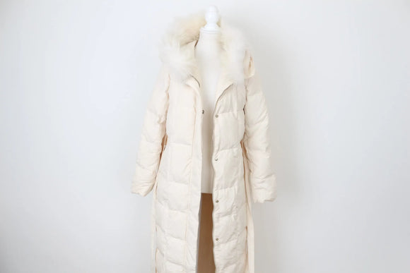 Vero Moda cream maxi puffer jacket with fur details - L