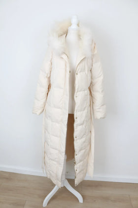 Vero Moda cream maxi puffer jacket with fur details - L - 0