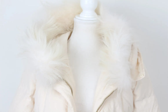 Vero Moda cream maxi puffer jacket with fur details - L