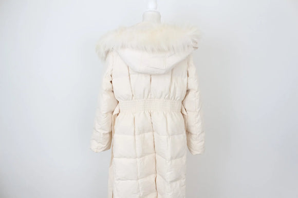 Vero Moda cream maxi puffer jacket with fur details - L