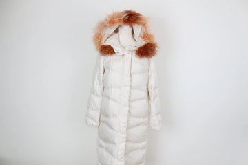 Cream Puffer Jacket – Orange Fur Trim | Size M | Brand new