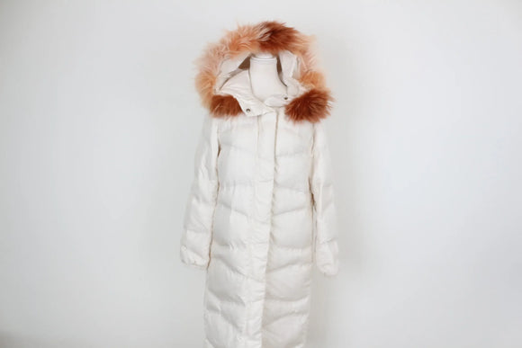 Vero Moda cream puffer jacket with orange fur details - M