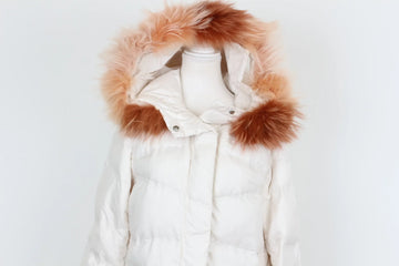 Cream Puffer Jacket – Orange Fur Trim | Size M | Brand new - 0