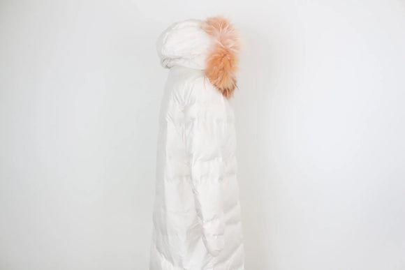Vero Moda cream puffer jacket with orange fur details - M