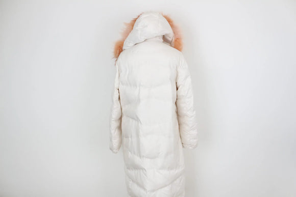Vero Moda cream puffer jacket with orange fur details - M